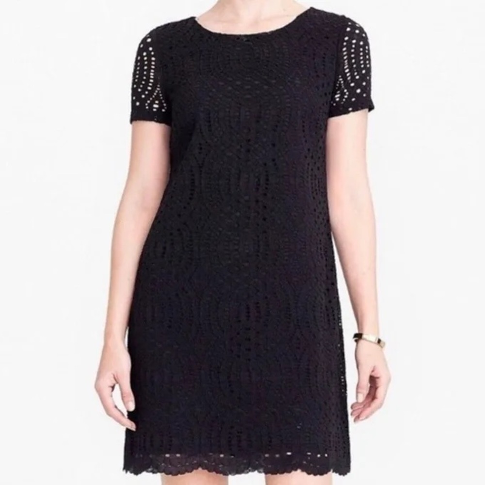 J CREW Shift Dress Black Lace Overlay Sz 2 EUC